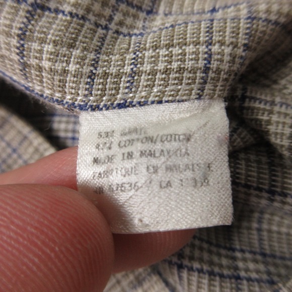 Yves Saint Laurent Shirt Mens Large Beige Plaid Band Collar Pockets Button Up - Picture 5 of 10